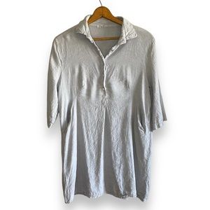 Elana Baldi 100% Linen Gray Button V-Neck Shirt Sleeve Tunic Tee Shirt Dress